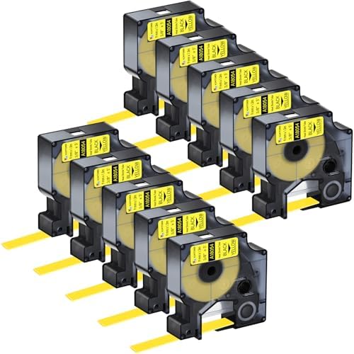 10 Pack Compatible for Dymo Rhino 18054 A18054 9mm 3/8 inch Black on Yellow Industrial Heat Shrink Tubes for Rhino 1000 3000 4200 5000 5200 6000 3M Label Maker Refills by KCMYTONER