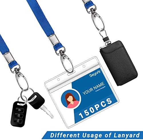 Segarty ID Badge Holder with Lanyard, 150 Pack Horizontal Clear Name Tags Badges with Blue Lanyards Bulk, Waterproof Plastic Nametag Card Holders for School Student Teachers, Business Office - Image 3