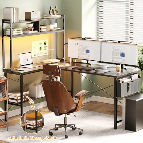 Aheaplus 59" L Shaped Desk Gaming Desk with LED Light & Power Outlet - Image 6