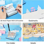 Aegean-Santorini Memo Pad 3D with Light,Kawaii Memo Pad Non-Stick 3D Sticky Notes,3D Art Craft Note Pad Notepad with Pen Holder Silhouette DIY Creative Gift - Image 5