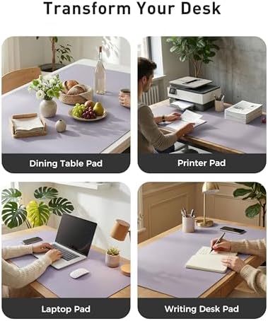 Aothia Faux Leather Desk Mat - Large Mouse Pad, Non-Slip PU Leather Blotter, Waterproof Writing Surface for Office and Home (Lavender, 63" x 24") - Image 6