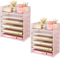 Subekyu 6-Tier Desk Paper Organizer, Desktop File Letter Tray with Handle, Document Sorter and Accessories Holder for Office, Home and School Workspace Organizers, Pink-2 Pack by SUBEKYU