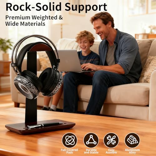 Walnut Wood Headphone Stand with Pen Holder - Image 2