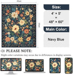 DUKINO 4x5 Area Rug for Entryway, Floral Washable Rug Non Slip, Navy Blue - Image 2
