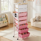 Rolling Cart with Drawers, Rolling Storage Cart with Large Plastic Drawers & Wooden Tabletop, Utility Cart with Pegboards & Basket, Storage Drawers Cart for Living Room, Classroom, Bedroom, Office - Image 3