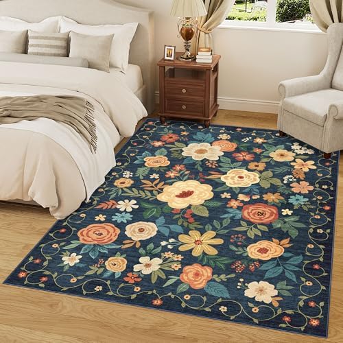 DUKINO 9x12 Area Rug for Living Room, Washable Rug Non Slip, Navy Blue - Image 6