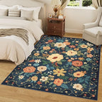 DUKINO 8x10 Area Rugs, Floral Washable Living Room Rug Non Slip, Navy Blue - Image 6