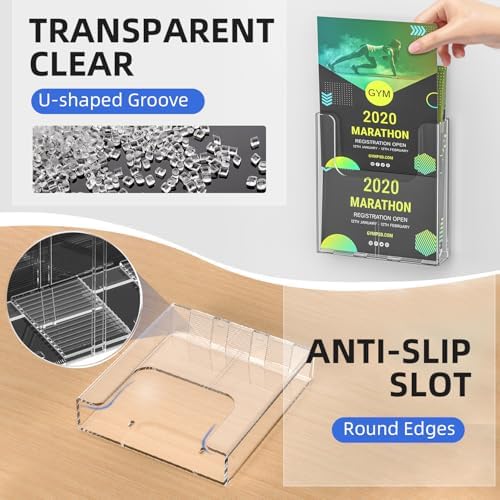 4 Pack 8.5 X 11 Inch Acrylic Brochure Holder Wall Mount, Pamphlet Holder Wall Mount, Clear Plastic Brochure Display Stand, Literature Flyer Holder Rack For Pamphlets, Mail , Magazines, Booklets Hold(With Business Card Holder) - Image 3
