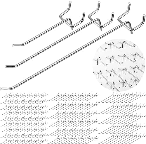 Hicarer 200 Pcs Stainless Steel Pegboard Hooks Multiple Sizes Fit 1/4" or 1/8" Pegboard Ideal for Garage Tool Organization, Wall Storage(4 Inch, 6 Inch, 8 Inch) by Hicarer
