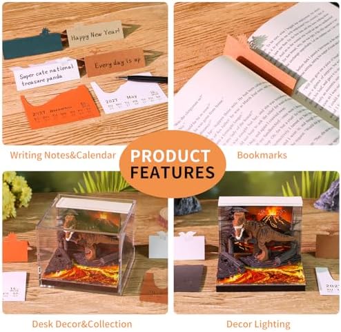 3D Art Calendar Memo Pad 2027,Desk Time Piece Calendar 3D Tyrannosaurus Rex Notepad Creative Rip Away Calendar Paper Carving Note - Image 4