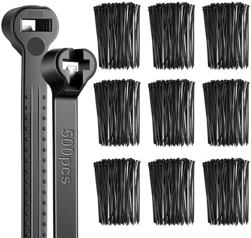Blulu 7 Inch 500 Pcs Black Cable Ties with Metal Tooth Self Locking by Blulu