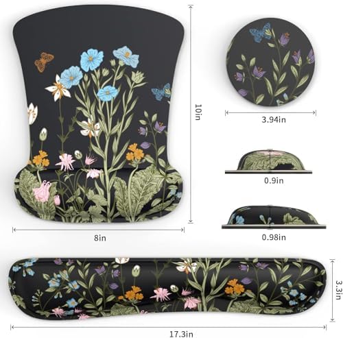 Ergonomic Mouse Pad & Wrist Rest - Memory Foam Set with Black Flower Design for Computer Keyboard (03_Black Garden) - Image 5