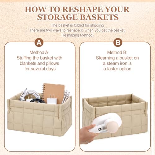 Mifoci 4 Pack Quilted Small Fabric Storage Basket for Table Shelf Toy Organizer Decorative Boho for Organizing Closet Decor Home Nursery Table Laundry Toy Clothes(Khaki) - Image 6