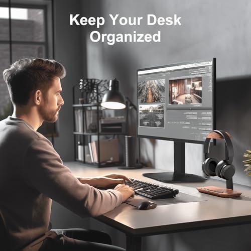 UPERGO Walnut Headphone Stand, Wood Headset Holder with Storage for Desk - Image 3
