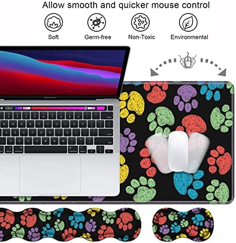 Ergonomic Keyboard Wrist Rest & Mouse Pad Wrist Rest Set,Large XXL Gaming Mousepad 31.5"x 11.8",Memory Foam,Easy Typing Pain Relief,Multifunctional Desk Mat for Office & Home,Colorful Dog Paw Print - Image 3