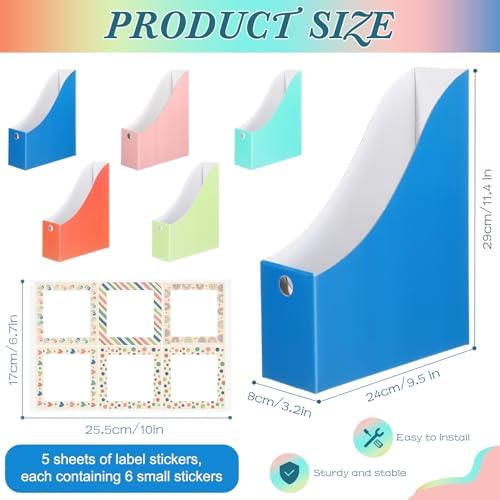 Pasimy 25 Pcs Boho Cardboard Magazine File Holder Magazine Organizer Book Bin with Label Sticker Multicolor File Storage Box for Desk Shelves Document School Classroom Home Office Supplies - Image 3