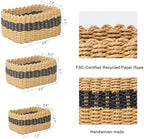 Small baskets for Organizing,Cute woven Storage basket with recycled paper rope for Shelves Bathroom,Little decorative basket,Set of 3 (Desert&Black) - Image 3