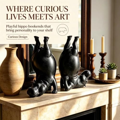 Resin Hippo Bookends Set of 2 for Bookshelf Office Desk Living Room Decor - Image 3