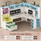 SEDETA 68" Farmhouse L Shaped Office Desk with Hutch, Drawers, Storage - Image 4