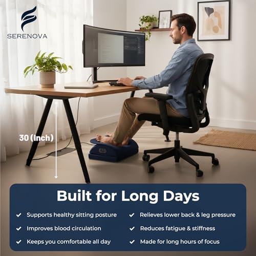Serenova 2-in-1 Under Desk Foot Massager and Footrest, Cordless Rechargeable Shiatsu and Vibration Foot Rest for Office, Home Desk and Work from Home, Auto-Off Timer, Washable Cover - Image 2