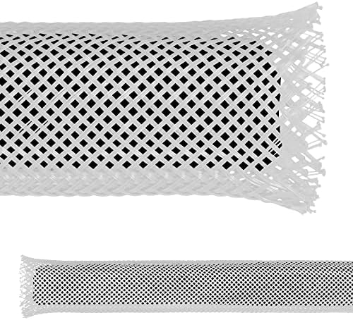 Electriduct 1.25" PET Expandable Braid Sleeving Flame Retardant Flexible Wire Mesh for Cord Management and Cable Protection - 50 Feet - White by Electriduct