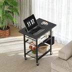 MAHANCRIS 3-Tier Printer Stand, Rolling Printer Table on Wheels, Industrial Storage Stand with Side Pocket, Wooden Tabletop, 2 S-Shaped Hooks, for Home Office, Black PTBK2501 - Image 7