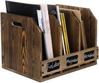 MyGift 3 Compartment File Folder Organizer Rustic Burnt Wood Desktop Rack by MyGiftHome