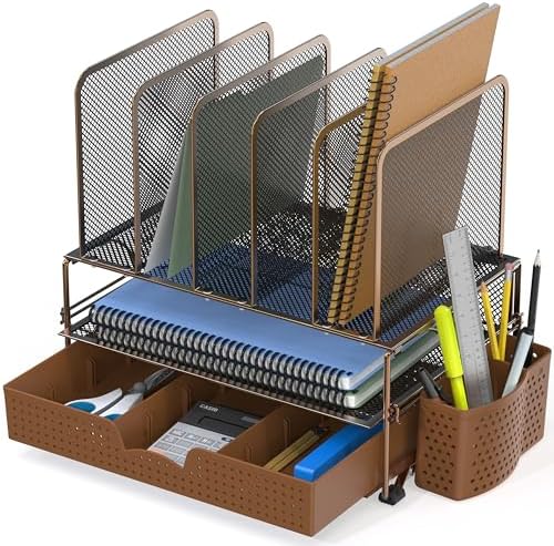 Simple Houseware Desk File Organizer for Office Supplies w/Drawer, Copper - Image 5