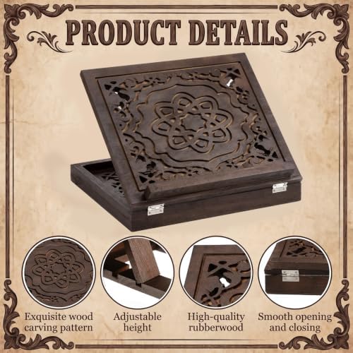 Amyhill Adjustable Wooden Bible Stand 13x10, Carved Book Holder, Vintage - Image 4