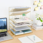 OPNICE Desk Organizer, 6-Tier Paper Organizer Letter Tray, Gold - Image 6