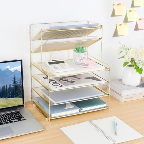 OPNICE Desk Organizer, 6-Tier Paper Organizer Letter Tray, Gold - Image 6