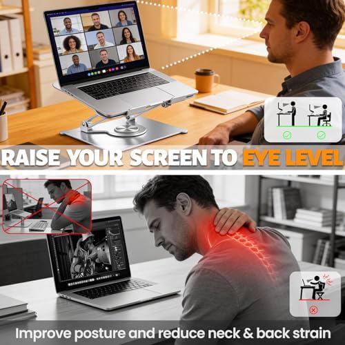 Urmust 360° Rotating Laptop Stand for Desk, 10-15.6“ Laptop Riser, Silver - Image 5