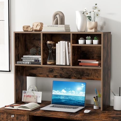 GOFLAME 4 Cubes Desktop Bookshelf, 37” Tabletop Wood Desk Shelf for Computer Monitor, Modern Countertop Desk Display Hutch Storage Organizer Shelf for Home Office, Dorm, Study, Rustic Brown - Image 2