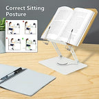 Book Stand for Reading,360°Rotating Base Book Holder for Reading Hands Free,Cookbook Stand,Wooden Panel Aluminium Base Stand for Cookbook,Laptop,Textbook - Image 5