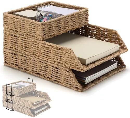 Geelin 3 Pack Paper Rope Woven Stackable Letter Paper Tray, Primary by Geelin
