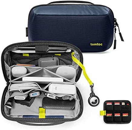 tomtoc Electronic Organizer Accessory Tech Pouch for MacBook Charger, Cables, Power Bank, Hard Drive, Cords, Water-resistant Storage Bag with Removable Card Slots for USB Adapter, Memory Card, Blue by tomtoc