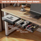 3 Pack Under Desk Drawer Slide Out Storage Organizer, Transparent Black Hidden Desktop Drawer Attachment with 3 Sizes (S/M/L), Adhesive or Screw-Mount Table Tray for iPads, Journals & Desk Accessories - Image 4