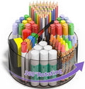 Mefirt Acrylic Pen Organizer, 360 Degree Rotating Desk Organizer with 6 Compartments Crayon Holder for Office, School, Home, Art Supply, Grey by Mefirt