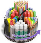 Mefirt Acrylic Pen Organizer, 360 Degree Rotating Desk Organizer with 6 Compartments Crayon Holder for Office, School, Home, Art Supply, Grey by Mefirt