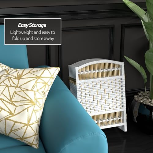 Red Lantern 2 ft. Short Fiber Weave Folding Screen - White - 8 Panels - Image 3