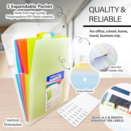 BAZIC Products 5-Pocket Poly Expanding File, Letter Size, 4-Pack - Image 4
