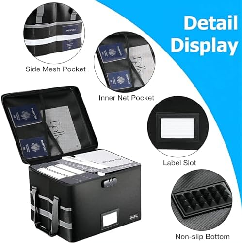 Fireproof File Box with Lock, Document Storage Organizer with Lid, Handle - Image 3