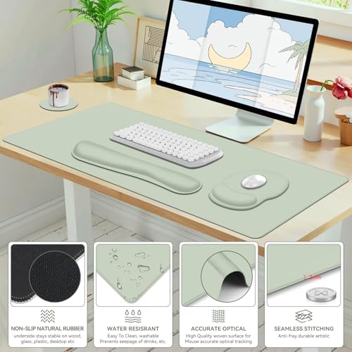 4 PCS Mouse Pad Desk Mat Protector, Keyboard Wrist Rest + Comfortable Mouse Pad with Wrist Rest +Coaster, Large Gaming Mousepad for Computer Laptop, 35.4"X 15.7" Deskpad for Office Home I Bean Green - Image 7