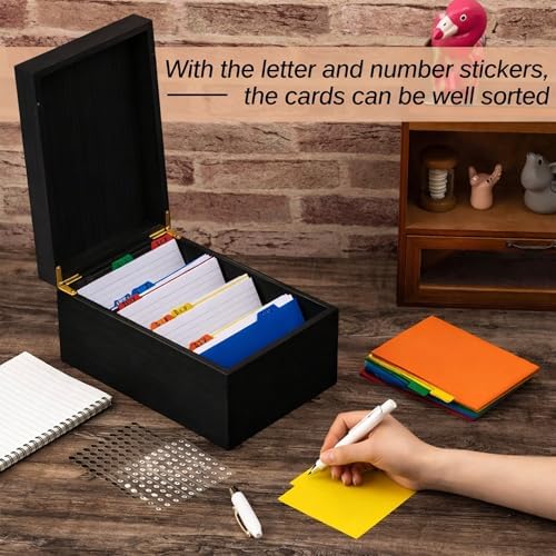 Henoyso 4 x 6 Inches Index Card Holder Set, Bamboo Organizer Box, Black - Image 5