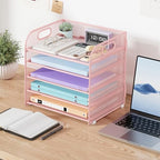 Cawukege 2 Pack 5 Tier Paper Organizer, Letter Tray with Handle, Mesh Desk Organizer, Metal File Organizer, Office Desk Accessories for Home, Office, Classroom, School (Pink, 2) - Image 7
