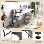 Tangkula 60” Large Computer Desk with Charging Station, Modern Simple Study Writing Desk with Storage Bag, Headphone Hook, Sturdy Metal Frame, Home Office Workstation - Image 6