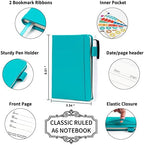 feela 15 Pack Pocket Small Notebooks Bulk, Mini Cute Notepads Hardcover College Ruled Lined Journals with Pen Holder for School Business Memos, with 15 Black Pens, 3.5”x 5.5”, A6, Emerald - Image 2
