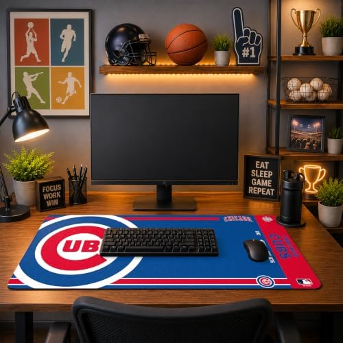 SOAR MLB Official Established Primary Logo Wordmark Home Office Desk Pad Mouse Pad Mat 35" x 16" (Chicago Cubs, Chicago Cubs) - Image 3