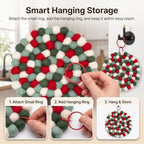 Wool Felt Ball Trivet Pot Mat, 7.8 Inch, Christmas Green, 2 Pack - Image 6