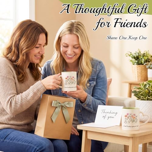 Pickmesh Floral Coffee Mug Set of 6, 10 oz Ceramic Cups with Heart Handles - Image 5